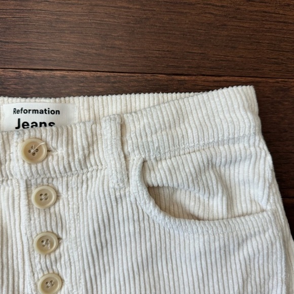 Reformation Cream Cynthia High Waist Button Fly Corduroy Pants - Picture 6 of 7